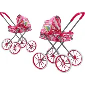 Leantoys dukkevogn store hjul sammenleggbar rosa mønster