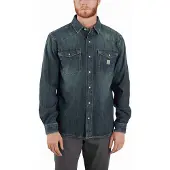 Carhartt Denim Snap Front Skjorte Med Lange Ermer