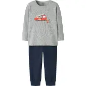 Name it Pysjamas - Noos - NmmNightset brannbil - Grå Melert/Navy - - 5-6 år (110-116) - 2-delt nattøy