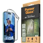 PanzerGlass iPhone 15/16 Eco Matrix Ultra-Wide Fit skjermbeskytter - svart kant