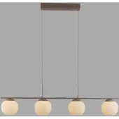 JUST LIGHT LED-hengelampe Nami, 4 lyskilder, lang, sandfarget, hvit, glass, jern