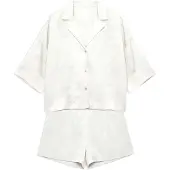 Gisela Shorts&shirt Satin Jacquard Fabric Pysjamas Med 3/4 Ermer