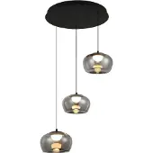 VIOKEF LED-hengelampe Nadia, Ø 48 cm, røykgrå, glass, 3 lyskilder
