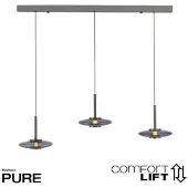 Pure LED-hengelampe Vitrum, grå, glass/aluminium, 3 lyskilder