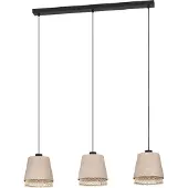 Eglo Hengelampe Tabley, svart/naturfarge, 89 cm, stoff, 3 lyskilder.