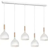 Luminex Hengelampe Noak 5 lyskilder lang hvit/tre natur