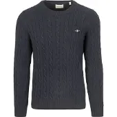 Gant for man. 8050601 Navy ribbed crew neck jumper (S), Casual, Cotton, Long sleeve