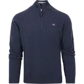 Gant for man. 87213 Very fine sheep's wool jumper with navy half-zipper (3XL), Casual, Cotton