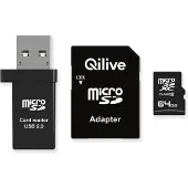 QILIVE microSDHC Class 10 V10 64 GB + minnekortleser