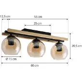 LINDBY taklampe Enrique, rav, 3 lyskilder, glass, tre, E27