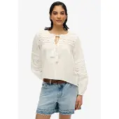 Superdry for woman. W6012022A White Ibiza lace blouse (L), Casual, Cotton, Long sleeve
