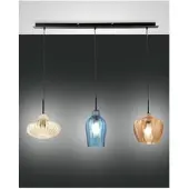 FABAS LUCE Olbia hengelampe, lineær, 3 lyskilder, rav/blå/beige, glass