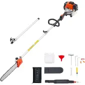 Vevor Bensindrevet stangsag, 33CC 2-takts bensindrevet stangsag med 35,6 cm skjærestang, batteridrevet tretrimmer med 850 ml drivstofftank, 2,2 til 2,94 m uttrekkbar, kraftig motorsag for trebeskjærin