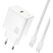 Dudao A27PCEU PD 30W GaN USB-C AC Charger with USB-C Cable - White