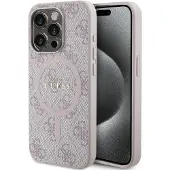 GUESS Originalt GUHMP15XG4GFRP frontpaneldeksel for iPhone 15 Pro Max (kompatibel med Magsafe / 4G Ring Classic Logo / Rosa)