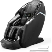 Vevor Dual-Core 4D+3D massasjestol for hele kroppen, med utvidet SL-spor, dyp yoga-stretch, elektrisk uttrekkbar fotstøtte, TFT, AI-stemmekontroll, varme, kollisjonsputer, armlenkontroller, hjul