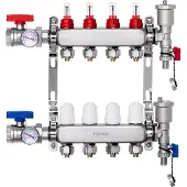 Vevor 4-grenet varmestrålemanifold, 1/2" PEX-rørmanifold, PEX-manifold i rustfritt stål for vannbasert gulvvarme, PEX-varmestrålemanifoldsett med 1/2" adaptere inkludert