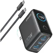Anker 100W GaN-vegglader med smart skjerm - grå