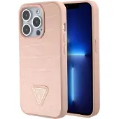 GUESS Croco Triangle Metal Logo etui for iPhone 15 Pro - rosa