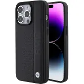 BMW Teksturert og stripete lærveske iPhone 15 Pro Max-etui - svart