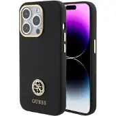 GUESS Silikon Logo Strass 4G-etui for iPhone 15 Pro - Svart