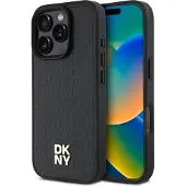 DKNY MagSafe iPhone 16 Pro Max-etui med gjentatt mønster og stablelogo - svart