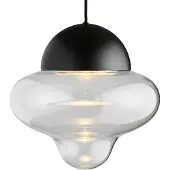 Design By Us LED-hengelampe Nutty XL, klar/svart, Ø 30 cm, glass