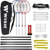 Wish ALUMTEC 5566 badmintonsett rød+blå 4 stk + fjær 3 stk + nett + liner