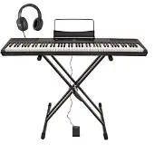Gear4Music SDP-2 Scenepiano fra + Stativ Pedal og Hodetelefoner
