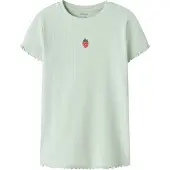 Name it T-skjorte - Rib - NkfVivemma - Pale Aqua/Strawberry - - 7-8 år (122-128) - T-skjorte