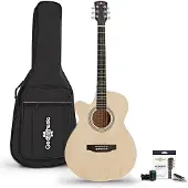 Gear4Music Single Cutaway Left Handed Acoustic Guitar Pack by Natural