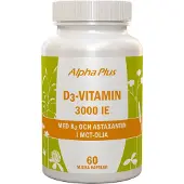 Alpha Plus D3 3000IE + K2 og Astaxantin 60 kapsler