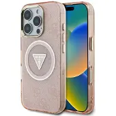 GUESS IML metallglitter 4G sirkel triangel MagSafe-etui for iPhone 16 Pro Max - Rosa