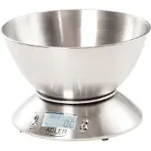Adler AD 3166, Elektronisk kjøkkenvekt, 5 kg, 1 g, Rustfritt stål, Hvit, Rustfritt stål, Benkeplate