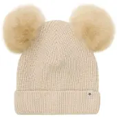 Huttelihut Strikket Ull Lue Med Pompoms Sand Melange