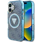 GUESS IML metallglitter 4G Circle Triangle MagSafe-etui for iPhone 16 - Blå