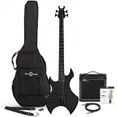 Gear4Music Harlem X Left Handed Bass Guitar + 15W Forsterkerpakke Svart
