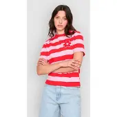 24COLOURS 12481A Striped Flower T-skjorte rosa
