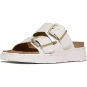 Original Brands for woman. B1J-194 Gen-FF Buckle Two-Bar Leather Slides ? Urban White (6), Flat, Casual