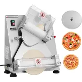 Vevor Pizzadeigrulle, 3-14 tommers automatisk pizzapresse i rustfritt stål, kommersiell elektrisk 370 W pastamaskin, 260 stykker per time, justerbar tykkelse, med deigpresselokk