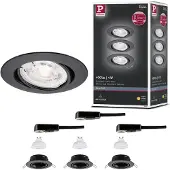 Paulmann innbyggingslampe BASE svart Ø9 cm 4 W 827, svingbar, 3-pakning
