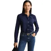 Gant for woman. 4300486 Navy blue poplin Slim Fit shirt (34), Casual, Cotton, Classic, Long sleeve