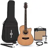 Gear4Music Roundback Elektroakustisk Gitar + 15W Forsterkerpakke Natural