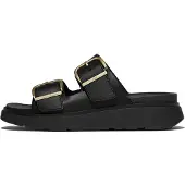 FitFlop for woman. B1J-001 Gen-FF Buckle Two-Bar Leather Slides, black (6.5), Flat, Casual