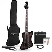 Gear4Music Harlem Z Bassgitar + 15W Forsterkerpakke Trans Black