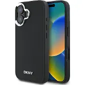 DKNY MagSafe iPhone 16-etui med sølvfarget logo - svart