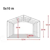 TOOLPORT 5x10 m partytelt, PVC-presenning, hvit, med bunnramme