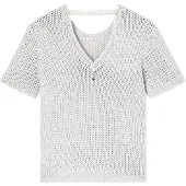 Armani Exchange for woman. XW001895AF21577O1004 Perforated sweater with beige lurex thread (XS), Casual, Cotton, Short sleeve