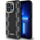 DKNY MagSafe-etui i skinn med rutete ensfarget mønster for iPhone 15 Pro - svart