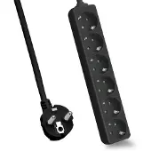 Helos stikkontaktlist CLASSIC, 6-veis, svart, 3,0 m, uten bryter